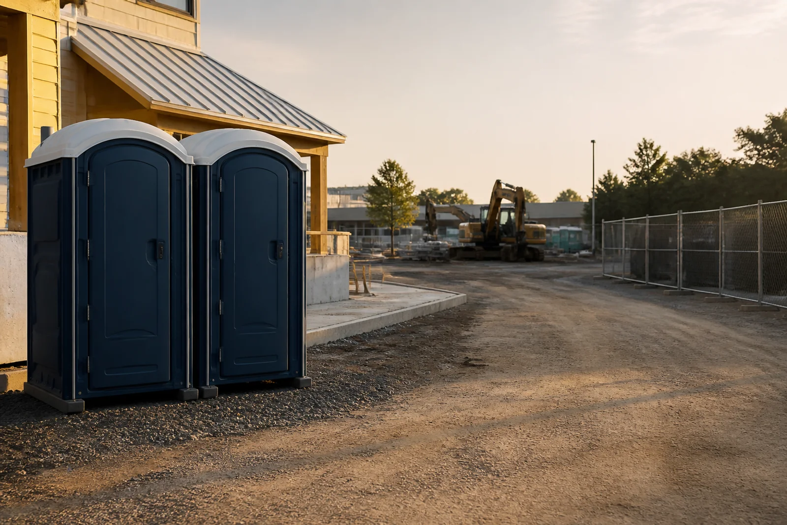Portable restrooms positioned at a worksite